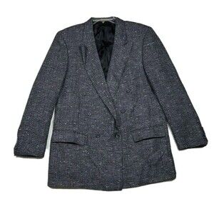Geoffrey Beene Blazer Mens 44 Black Marbled Tweed Double Breasted Notched lapel